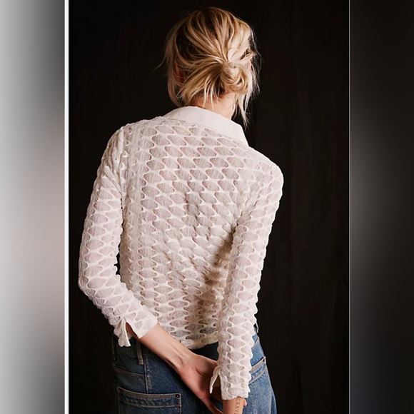 NWOT Free People Girl Next Door Polo in Ivory Size XL - Picture 2 of 7